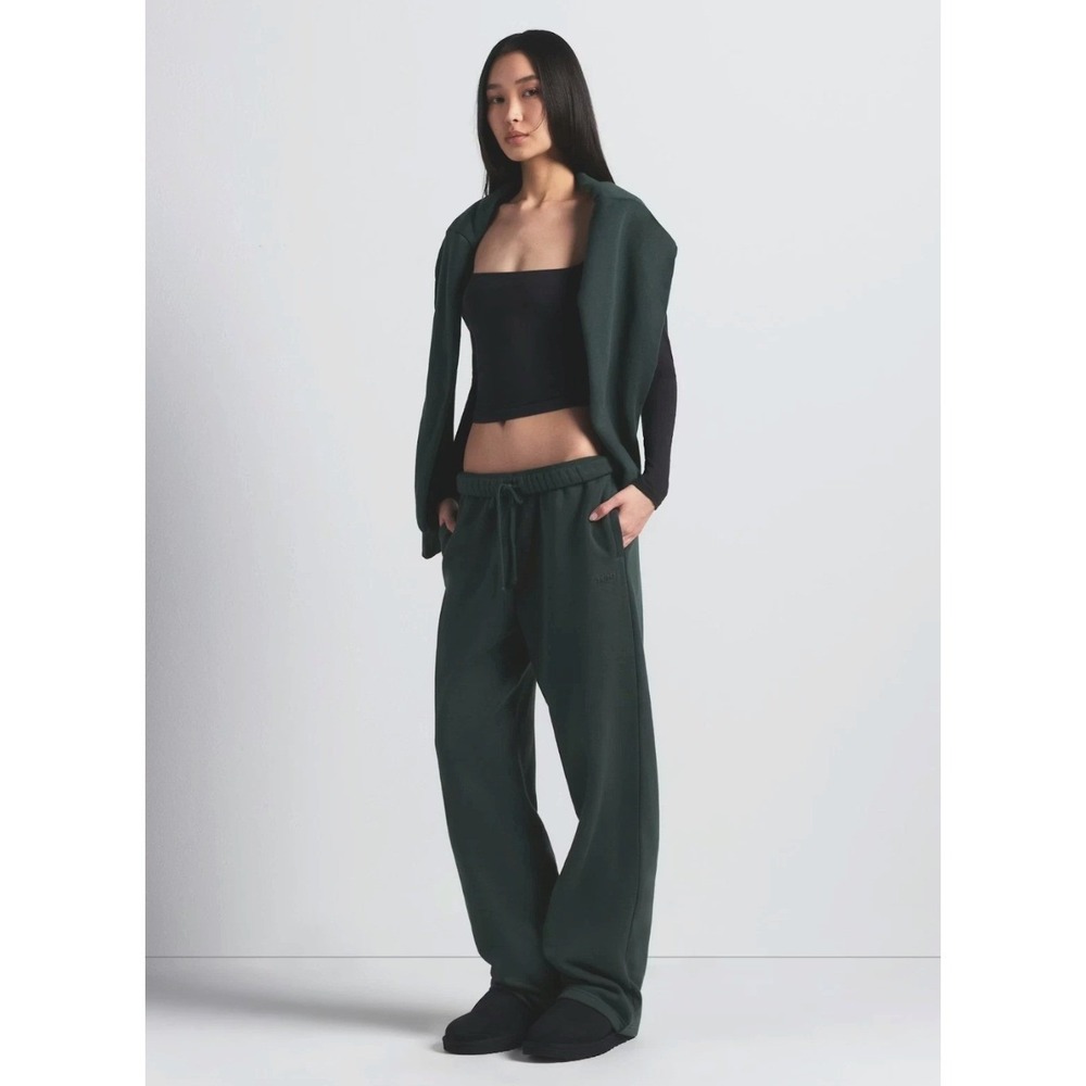 SKIMS Cotton Fleece Straight Leg Sweatpants Spruce Green XL New with Tags